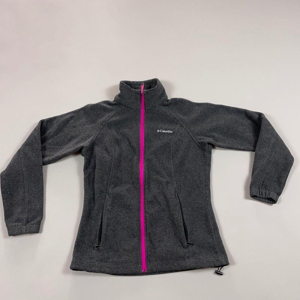 Columbia Womens Fleece Jacket Gray Pink Full Zip Outdoor Hiking Layer Small